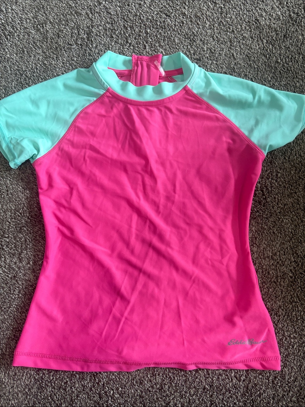 Eddie Bauer Bright Pink with Mint Short Sleeve Kids Rash Guard